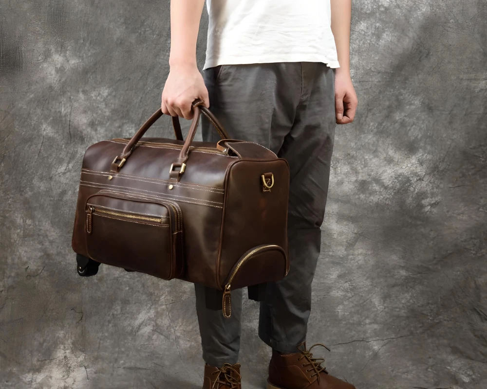 leather duffle carry on